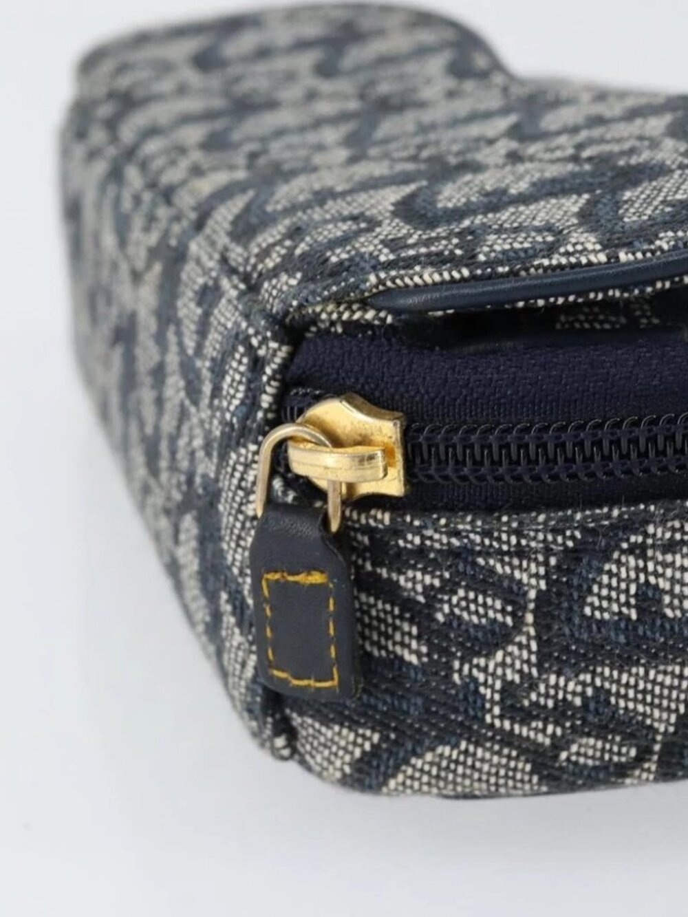 Christian Dior Trotter Canvas Saddle Pouch Navy Gold Auth - Picture 7 of 16